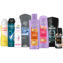 Alle Andrélon, Axe*, Dove*, Rexona of Zwitsal deodorant
